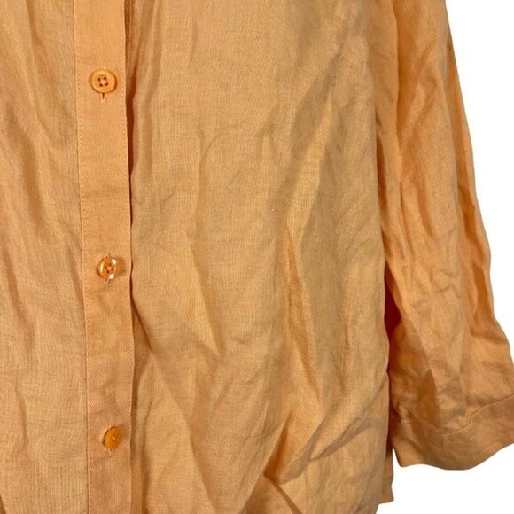 Chicos No Iron Womens 100% Linen Orange Button Down Tie Front Shirt Top 2 / L - Picture 6 of 16